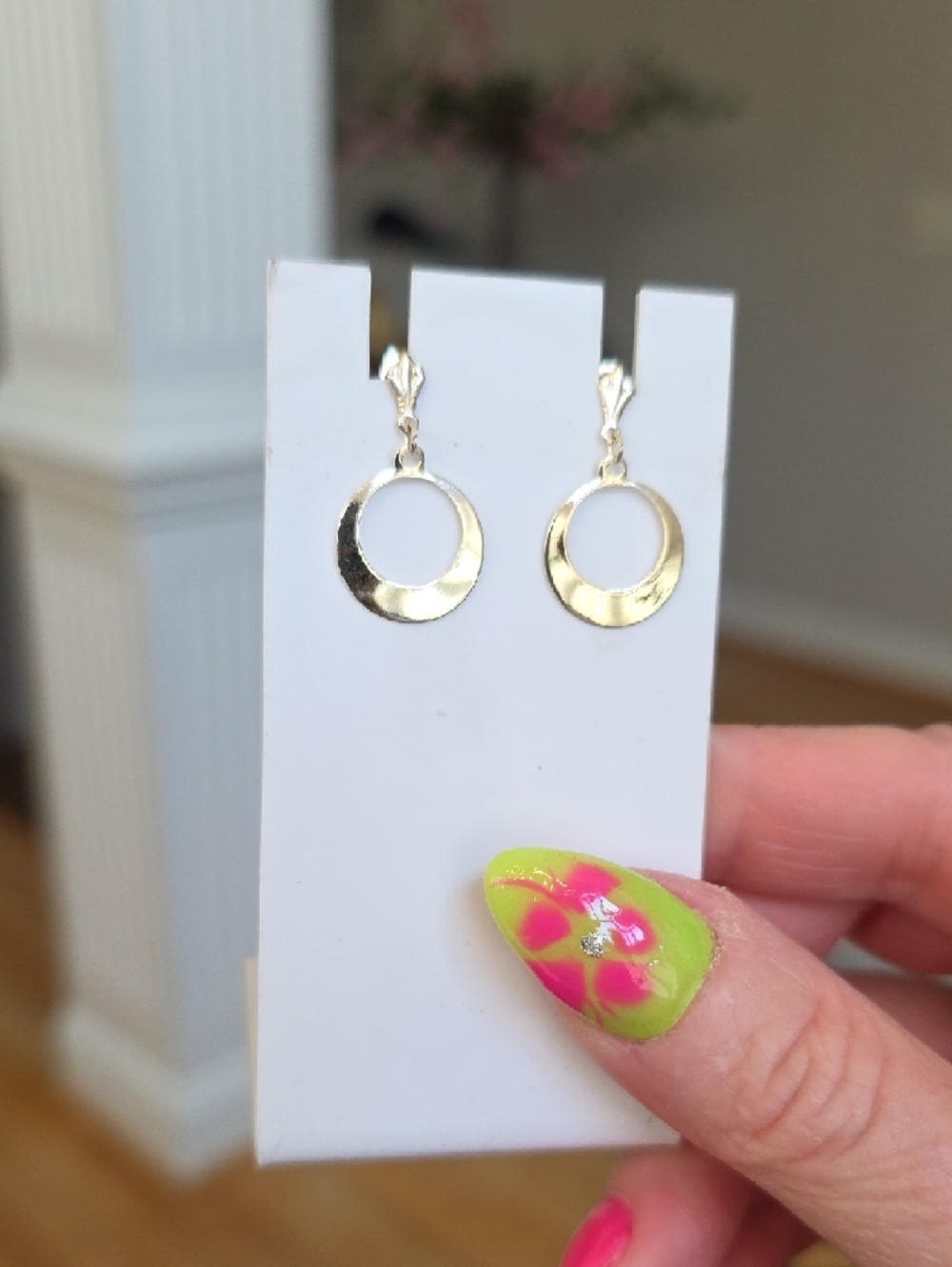 Minimalist Gold Tone Open Circle Drop Retro Earrings Circa 1960's - Picture 3 of 4
